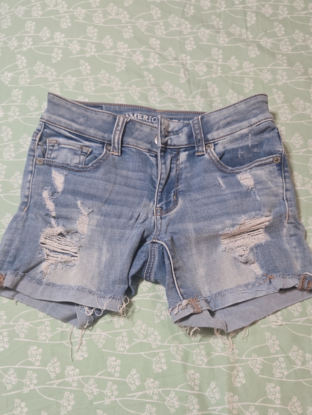 American Eagle Outfitters Light Blue Distressed Denim Cutoff Shorts